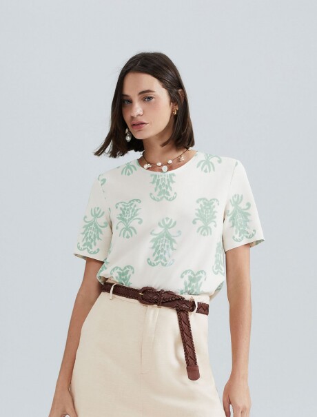 BLUSA MANGA CORTA ESTAMPADA BEIGE