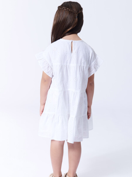 Vestido broderie manga volados Blanco