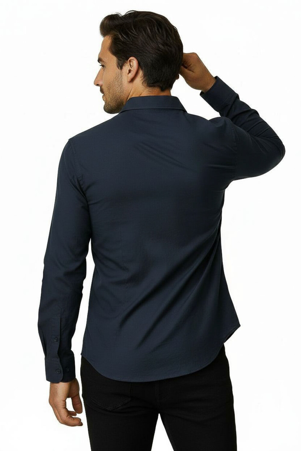 Camisa Ruedo Azul Grisaceo