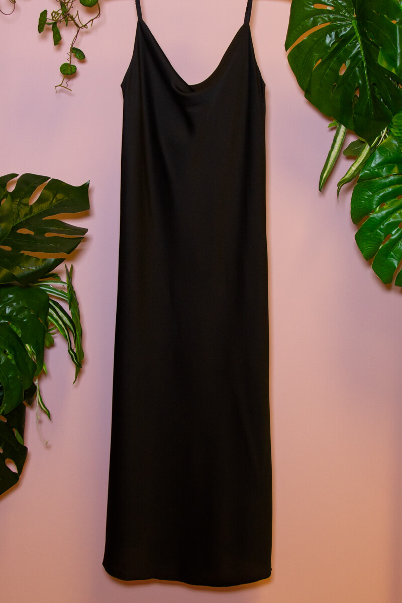 Vestido largo liso - Negro 
