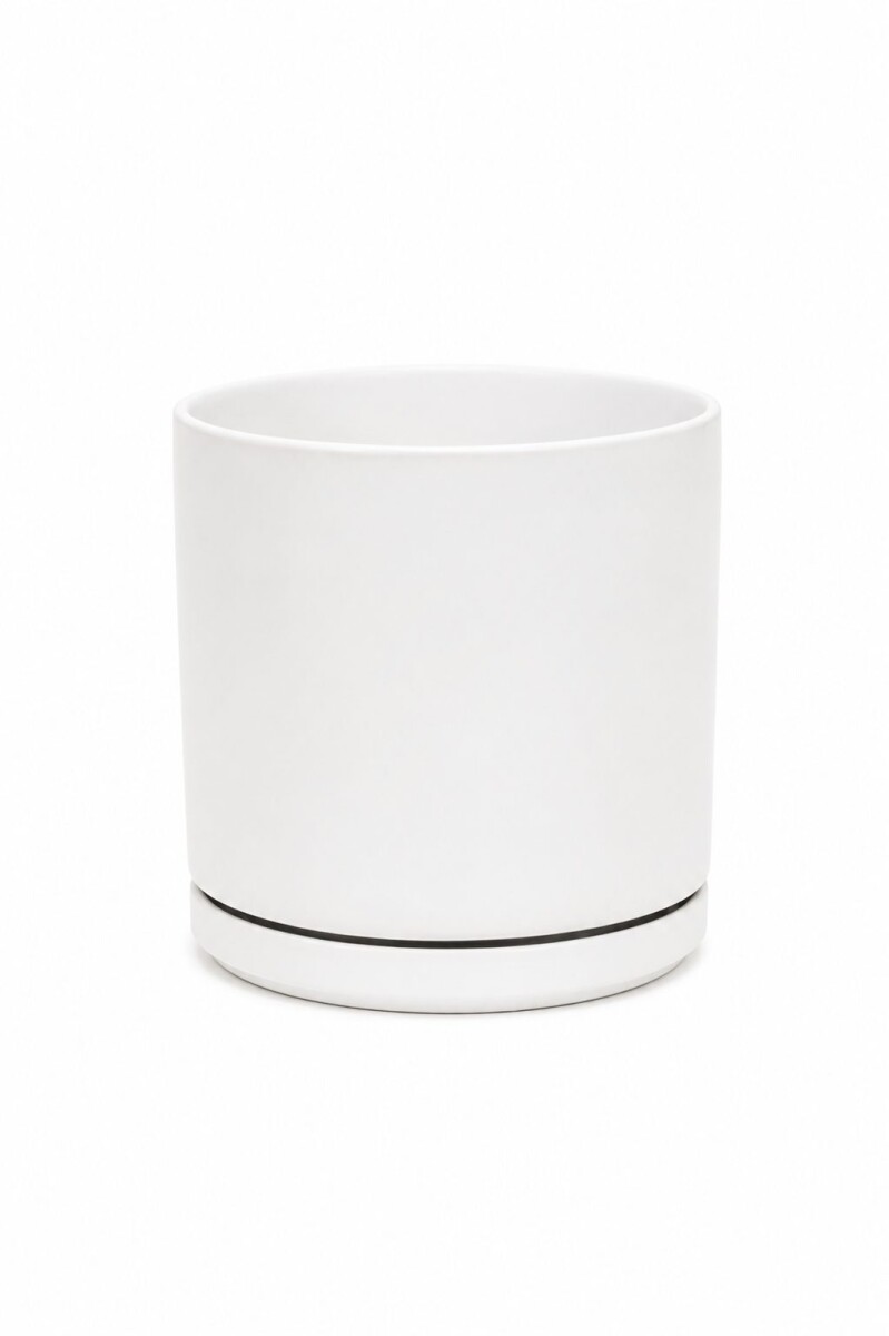 MACETA CERÁMICA Blanca con Plato Minimalista 