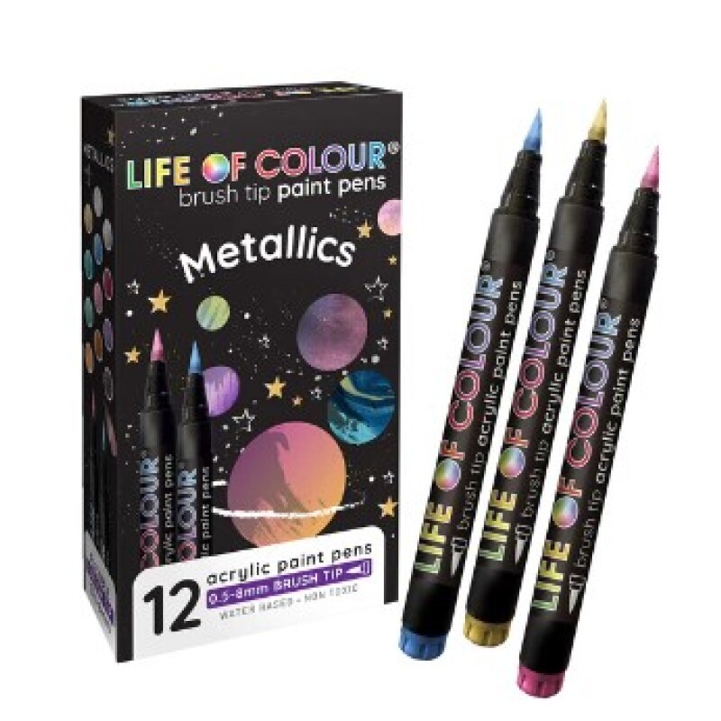 Brush Markers acrilicos - x12 Metalizados Life Of Colour Brush Markers Acrilicos - X12 Metalizados Life Of Colour