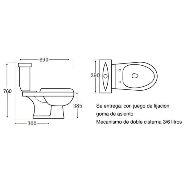INODORO CON MOCHILA Y TAPA BLANCO - SALIDA 30 INODORO CON MOCHILA Y TAPA BLANCO - SALIDA 30