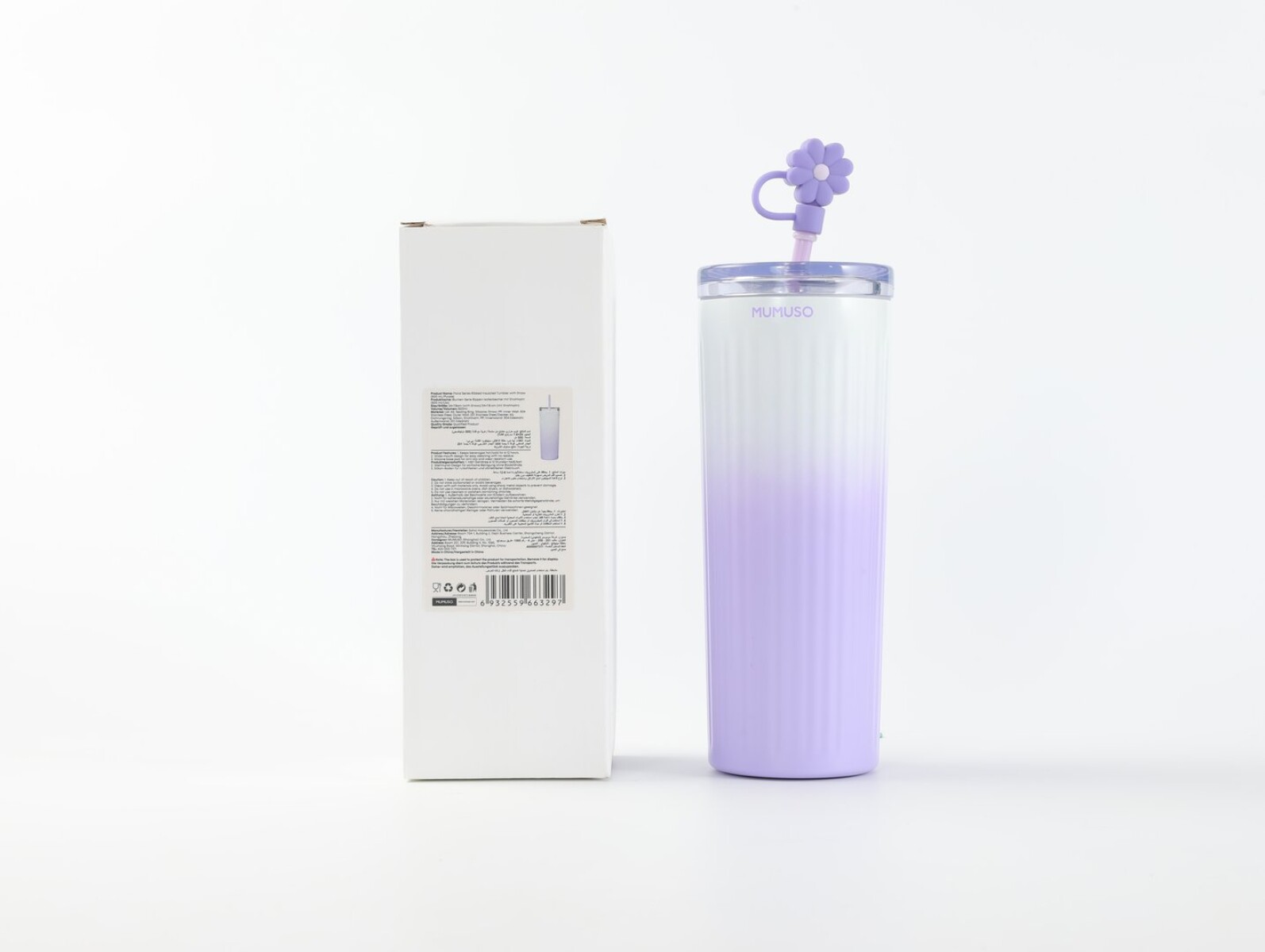 VASO TÉRMICO FLORAL ACANALADO CON SORBETE (500 ML / VIOLETA) 