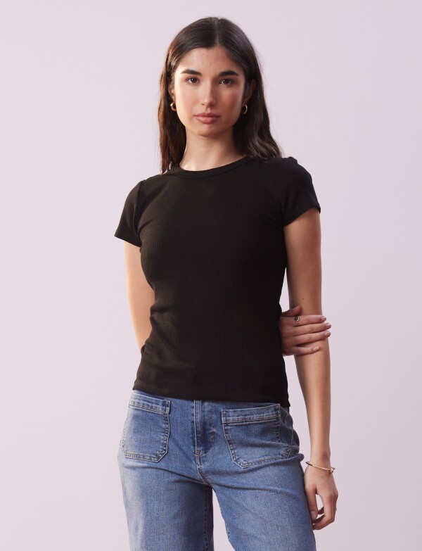 Remera Basica Ribs NEGRO
