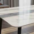 Mesa De Comedor Vidrio Símil Marmol 1.40x0.80m Patas De Hierro Blanco