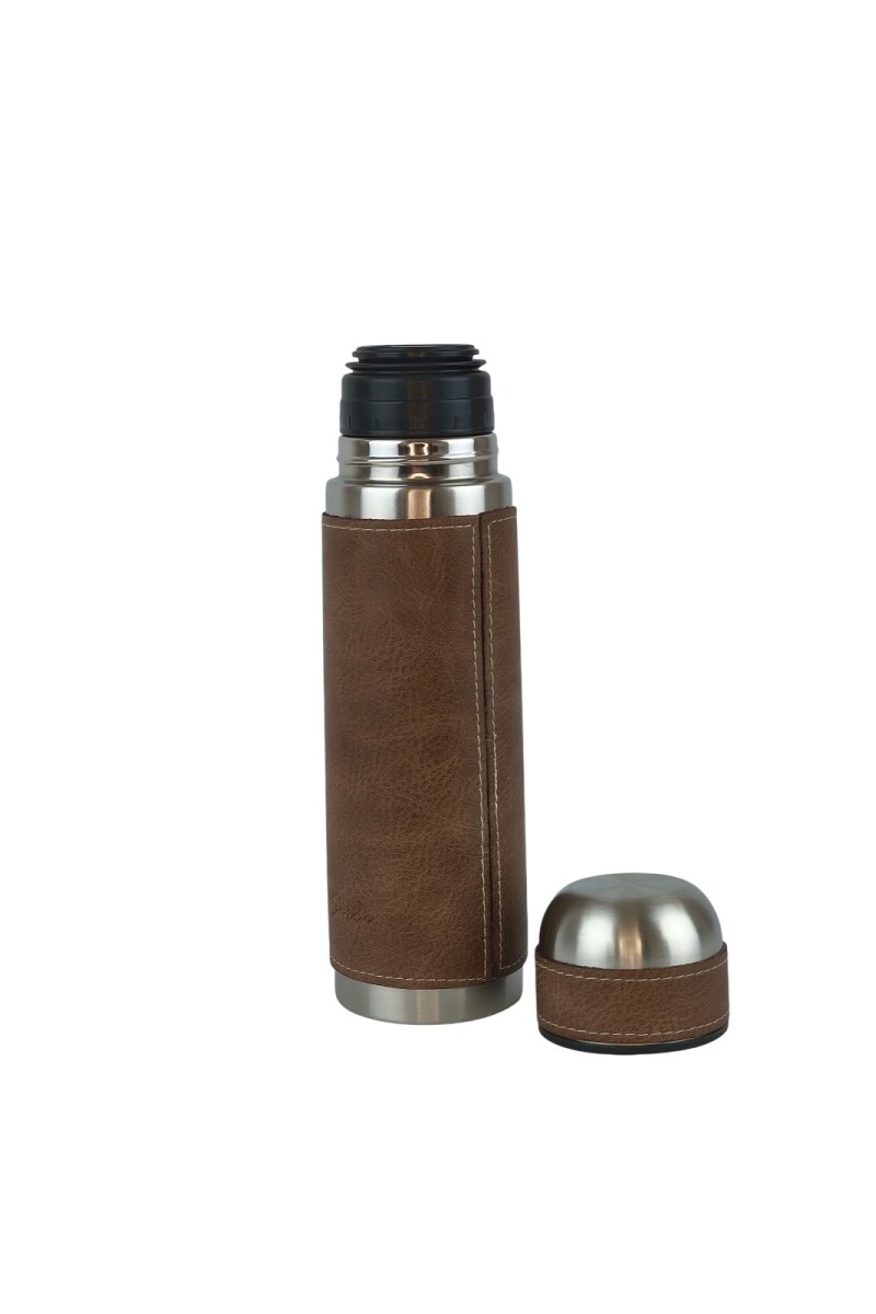 Termo de acero forrado Marron