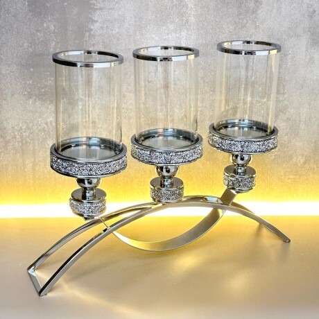 Candelabro Para 3 Velas Cristal Base Metal Largo 40cm x Alto 10cm x Ancho 32cm Candelabro Para 3 Velas Cristal Base Metal Largo 40cm x Alto 10cm x Ancho 32cm