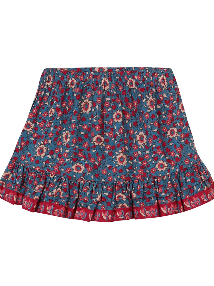 Falda Con Maxi Volante Azul Claro