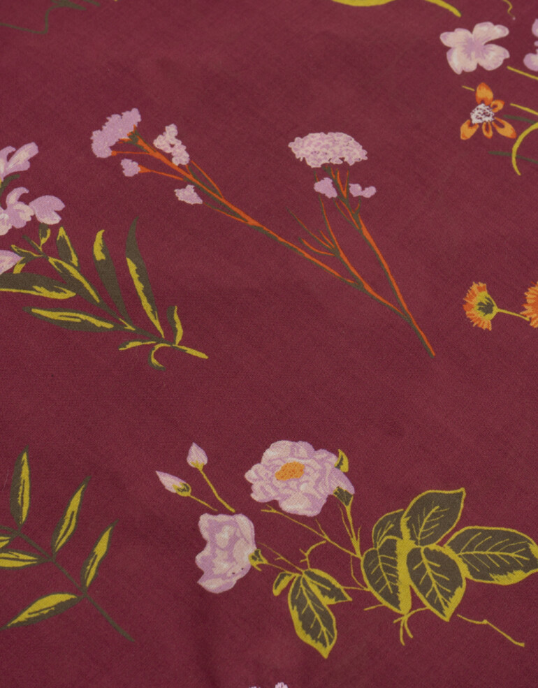 Pañuelos Raso Algodón Flores Pañuelo De Material Reciclado - Rojo Burdeaux