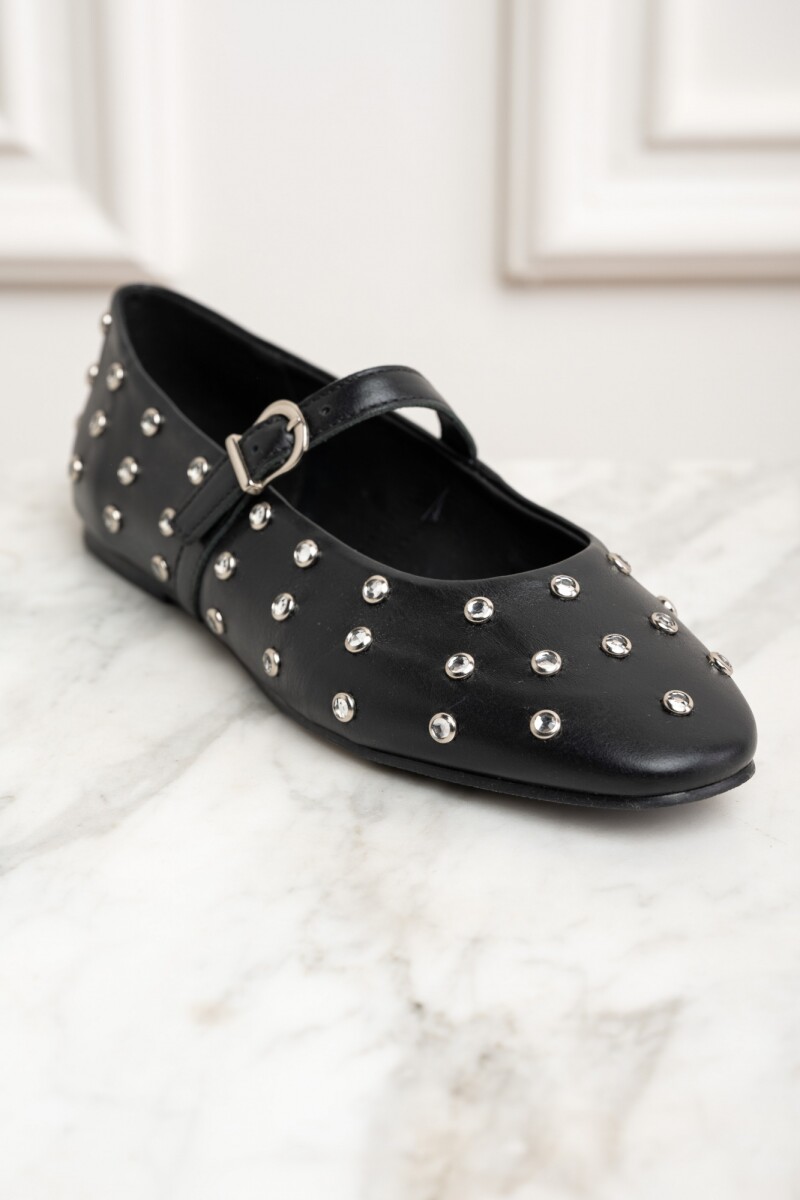 Balerina Cuero Apliques Negro