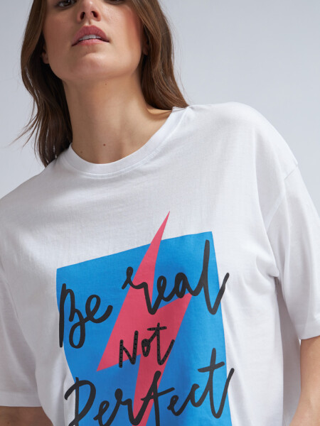 Camiseta larga manga corta estampada Blanco