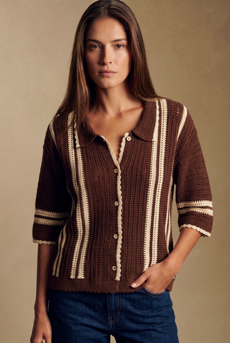 Camisa Rayada Crochet - Chocolate 