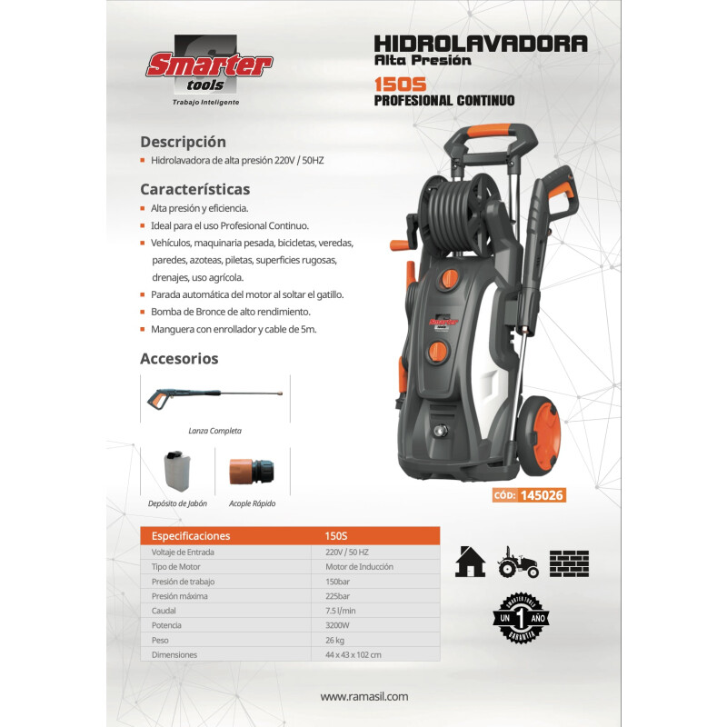 Hidrolavadora Smarter inducción 225 bar Hidrolavadora Smarter inducción 225 bar