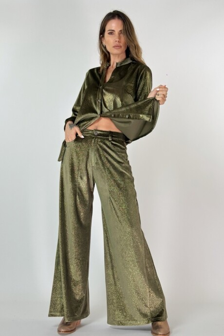 PANTALON JACINTO VELVET CON BRILLO VERDE