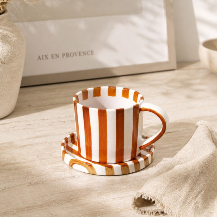 Taza de Cerámica Rayas Brown