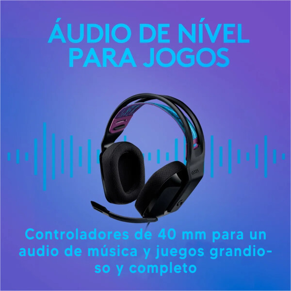 Vincha Gamer Logitech G335 3.5mm Micrófono Cable NEGRO