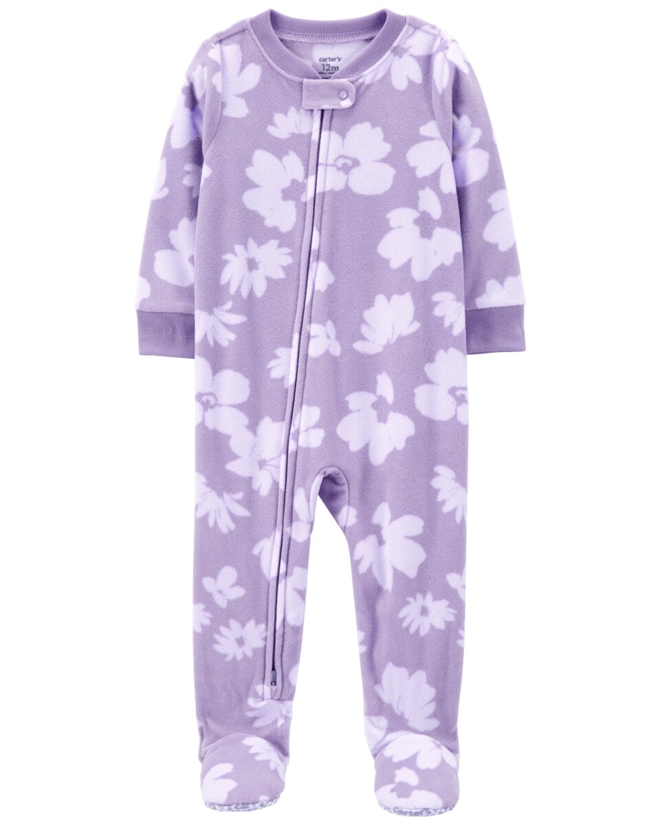 Pijama uno pieza de micropolar, con pie, diseño floral 