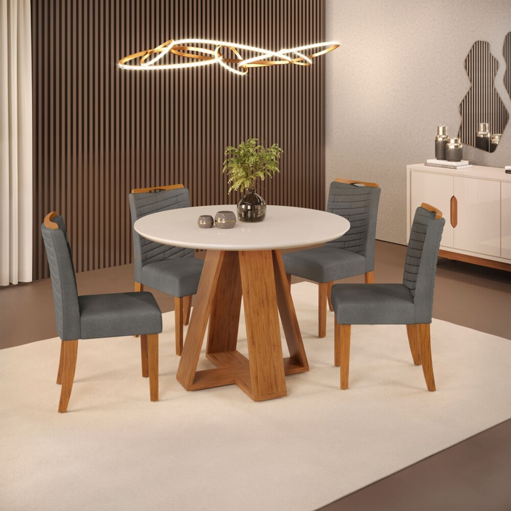 Juego De Comedor 4 Sillas Mesa Redonda - Celeste Beige / Gris