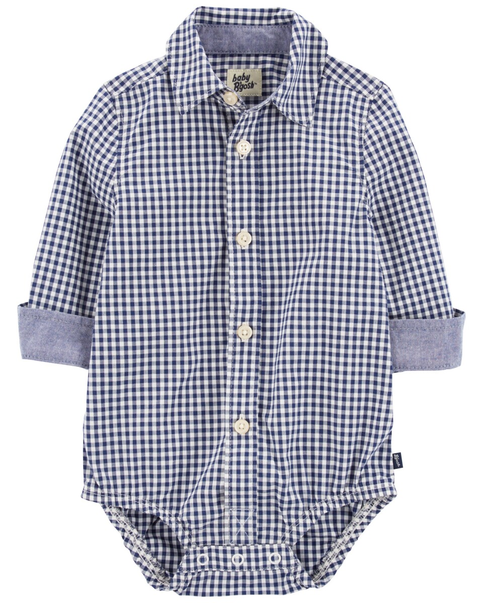 Body de algodón, tipo camisa, diseño a cuadros 
