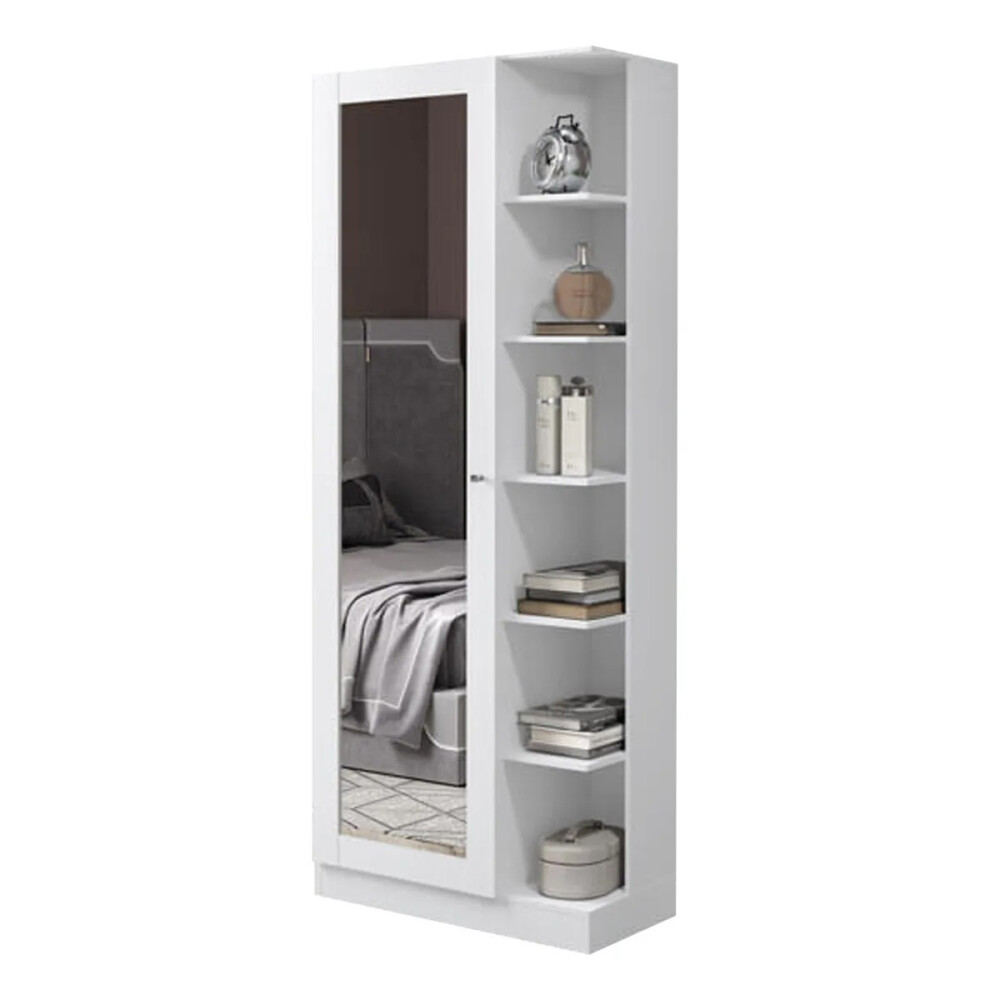 ROPERO 1 PUERTA GUARDARROPA ARMARIO PLACARD CLOSET CON ESPEJO Y ESTANTES BLANCO