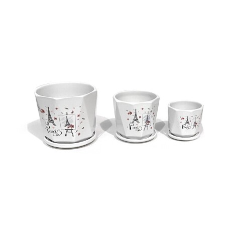 Maceta Ceramica Blanca Con Diseño Paris 17,5x 15,8 Maceta Ceramica Blanca Con Diseño Paris 17,5x 15,8