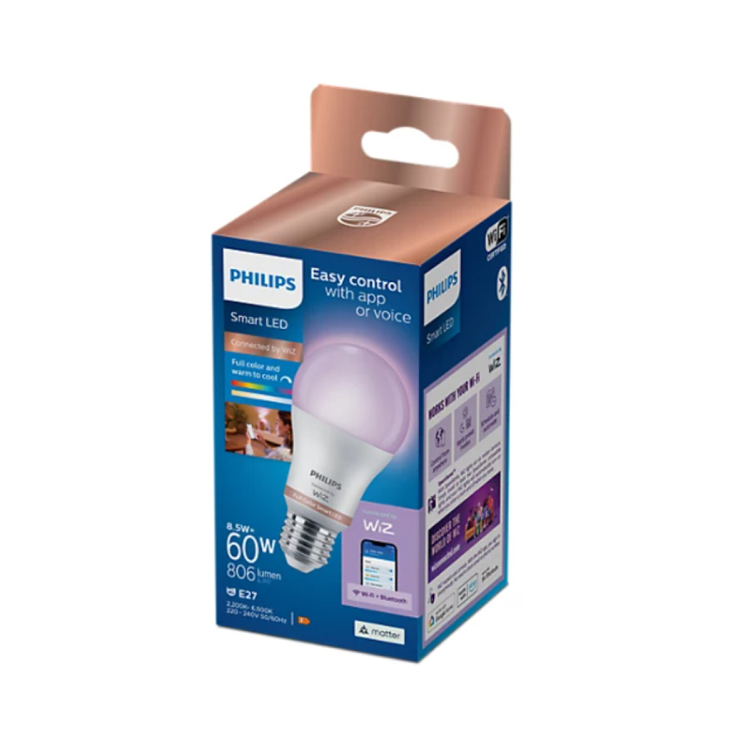 Lámpara Led Smart Philips Wiz 8W E27 Wifi BT — ZonaTecno