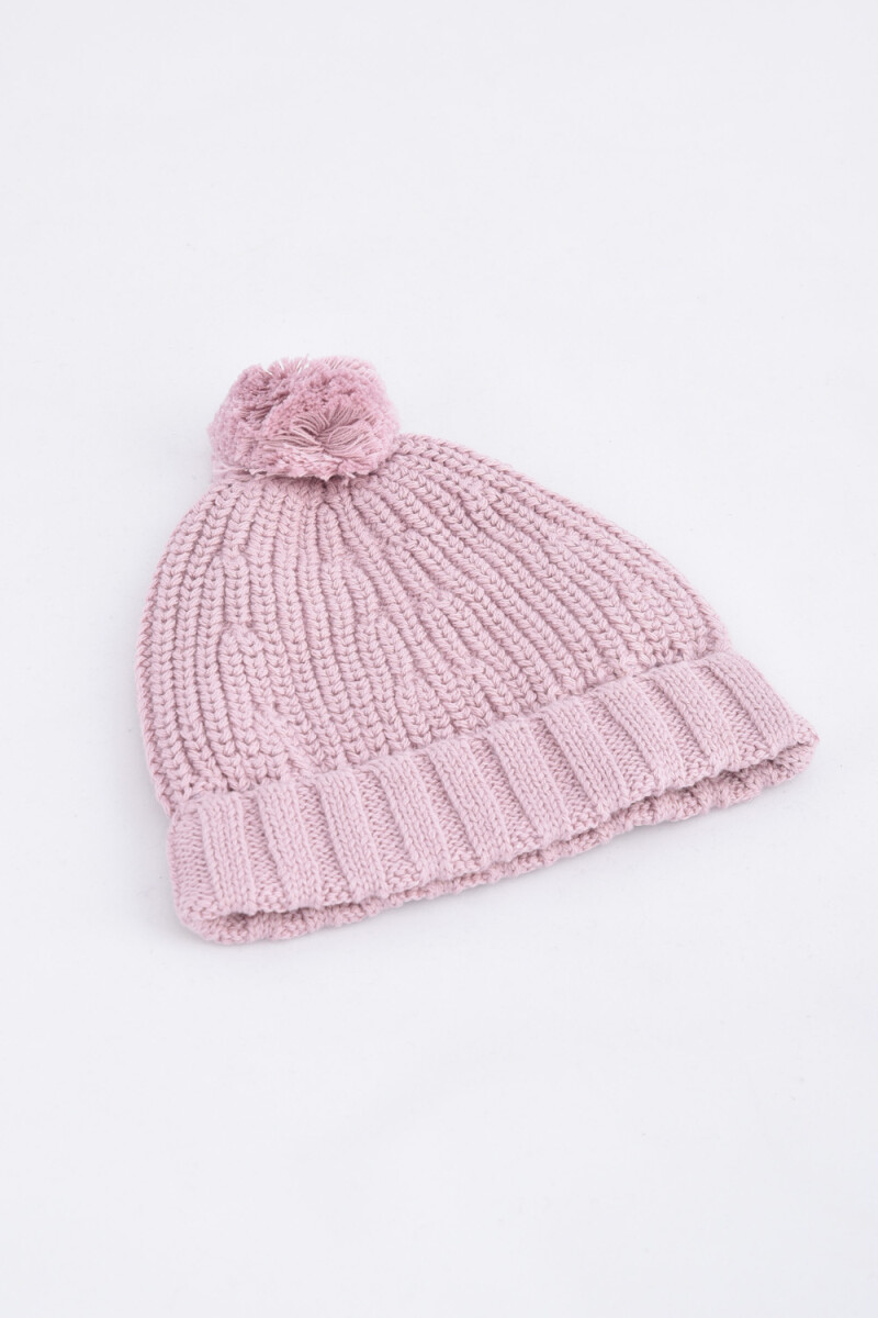 Gorro de punto con pom pom - Lila 