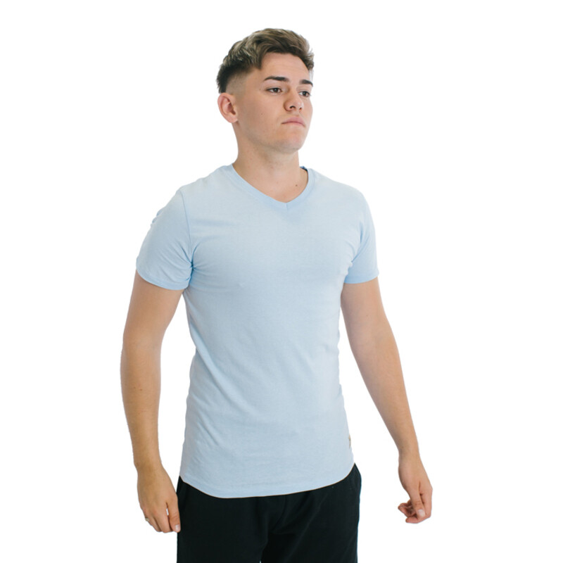 Muvem Men Plain V Neck T-Shirt Celeste