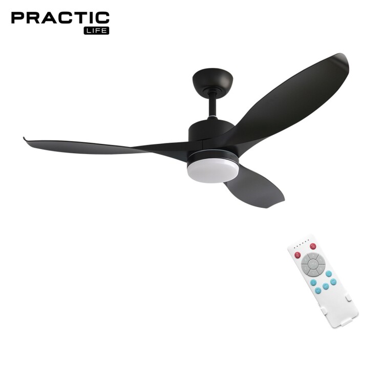 Ventilador de Techo Practic Life FS52011 con Luz LED y Control Remoto Negro
