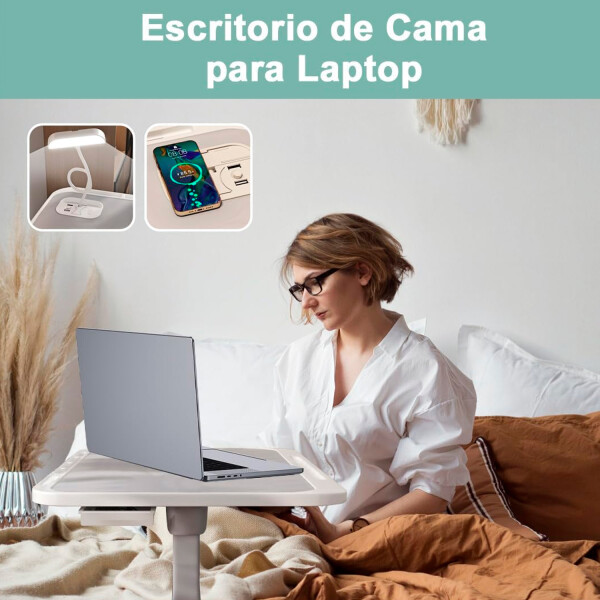 Mesa Plegable Multiuso Con Luz Led / Cajón / Carga Qi / Usb MESA PLEGABLE MULTIUSO VAR1544