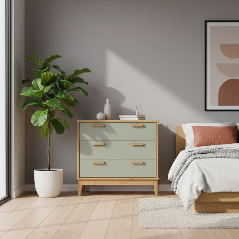 MESA DE LUZ O NOCHE 3 CAJONES EN MADERA MACIZA VERDE