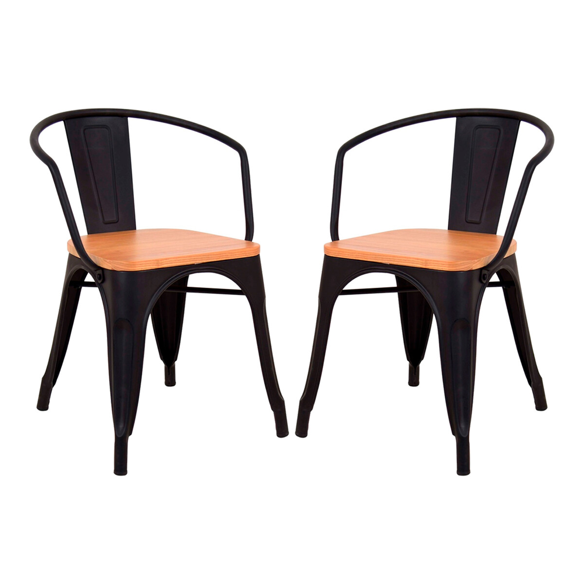 Set x2 Butaca Tolix de metal asiento de madera con apoya brazos - NEGRO 