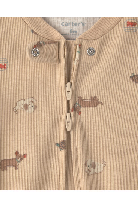 Pijama una pieza de algodón, con pie, marrón, diseño perros Pijama una pieza de algodón, con pie, marrón, diseño perros
