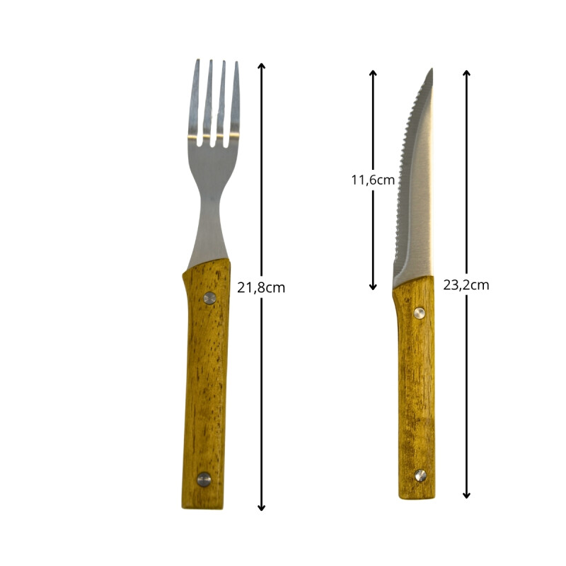 Set 8 piezas Cuchillo 11cm Tenedor 10cm Acacia MADERA