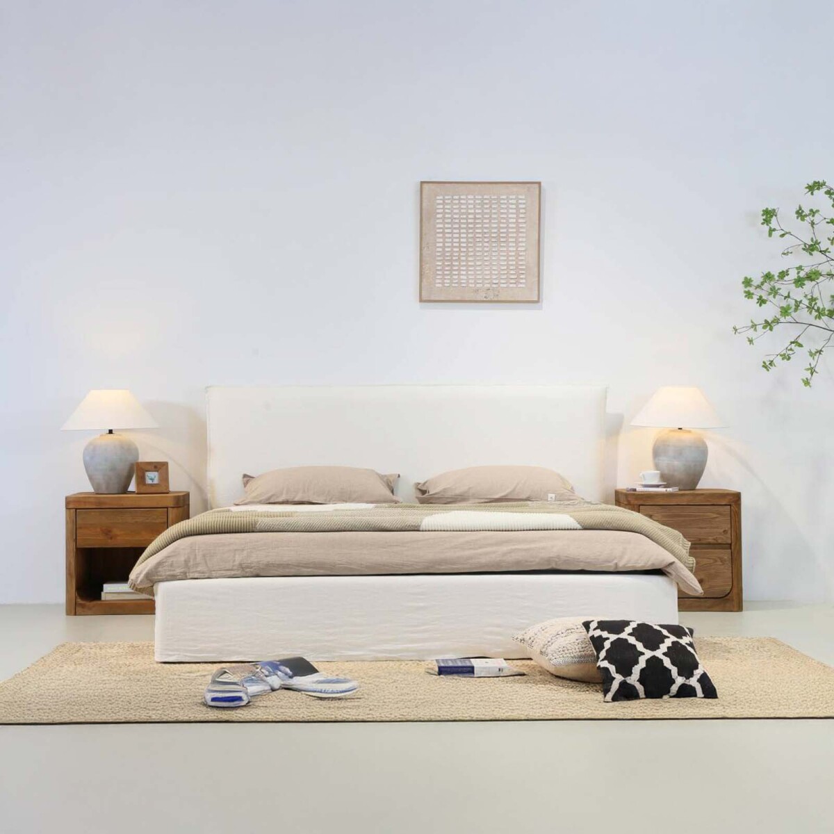 CAMA - QUEEN TELA-Y-MADERA BLANCO ARTEMISA 