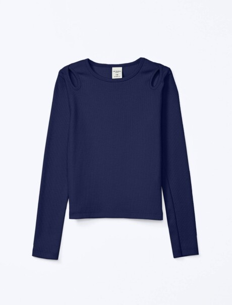 BLUSA MANGA LARGA INFANTIL EN TELA ACANALADA AZUL
