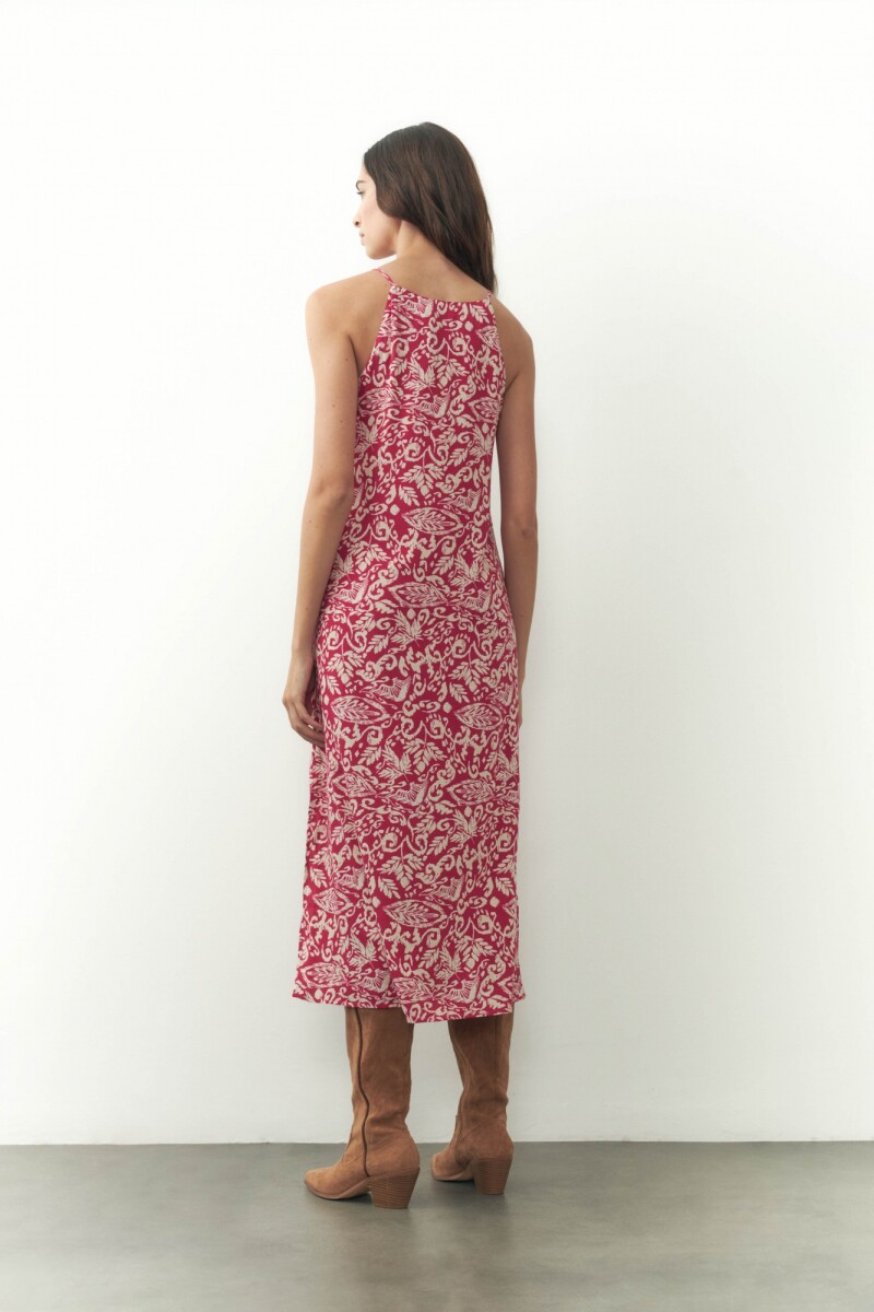 Vestido estampado escote halter magenta