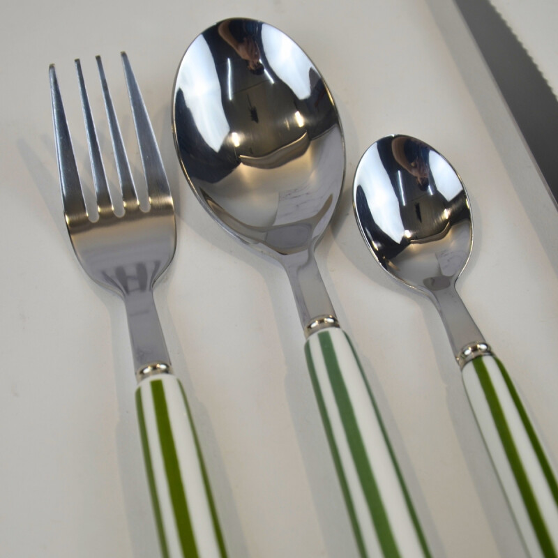 Set 24 Piezas Cubiertos Mango Rayas VERDE