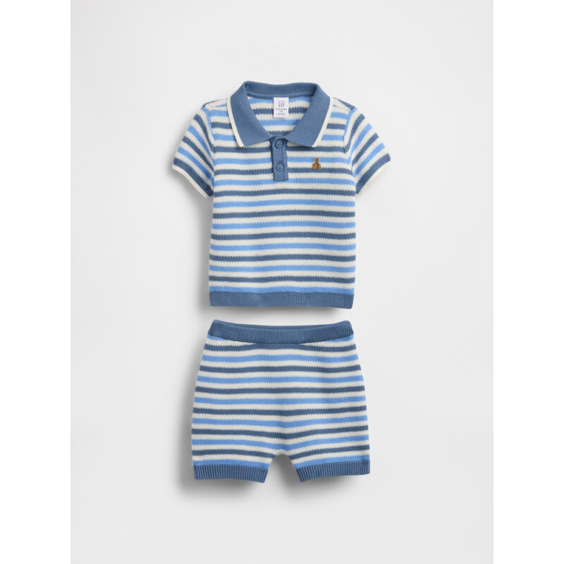 SS SWEATER POLO SHORT SET BLUE STRIPE