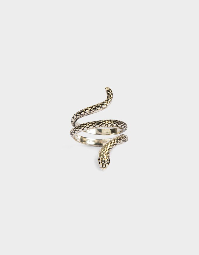 Anillos Medianos y Grandes Con vibora Anillo De Serpiente - Plateado Antique Silver