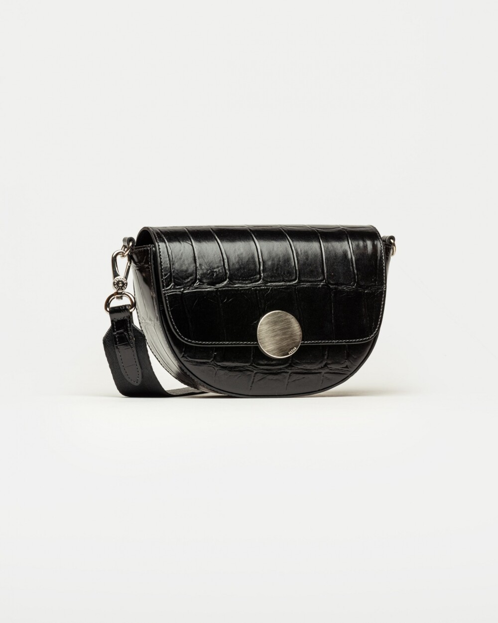 Bandolera The Circle en cuero croco Negro