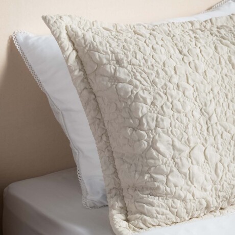 SET CUBRECAMA KING FIBRA-SUAVE NATURAL-BEIGE JAQCUARD FLOR CRUDO