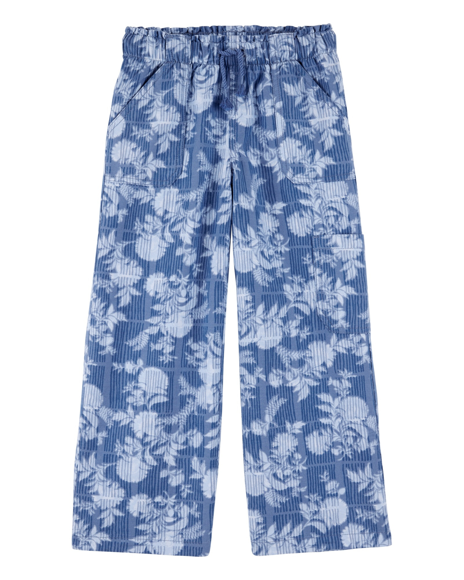 Pantalón de algodón, azul, diseño floral Sin color