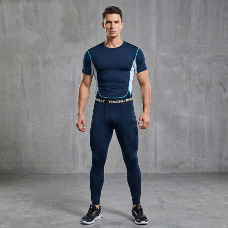 Conjunto Deportivo Termico X6 Psc Remera Calza Short Azul