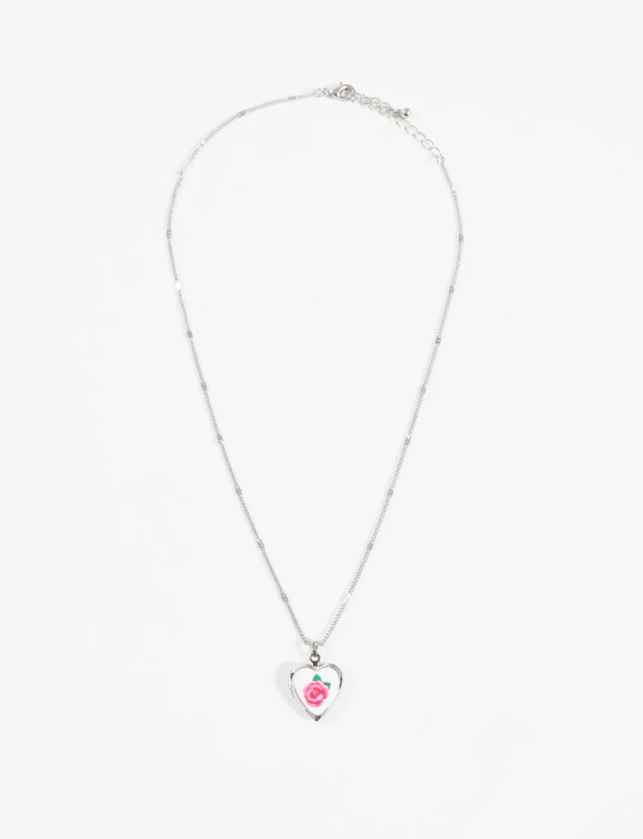 Collar dije cora rosa - plateado 