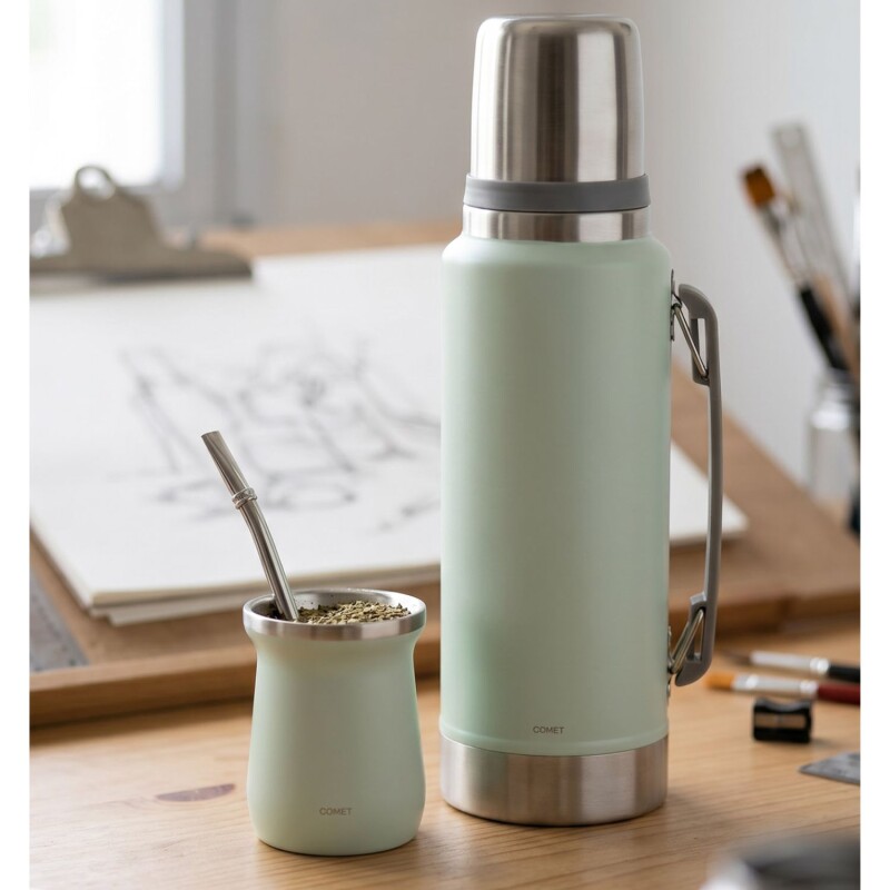 Set termo Comet Viena 1 lt + Mate de 160 ml Verde