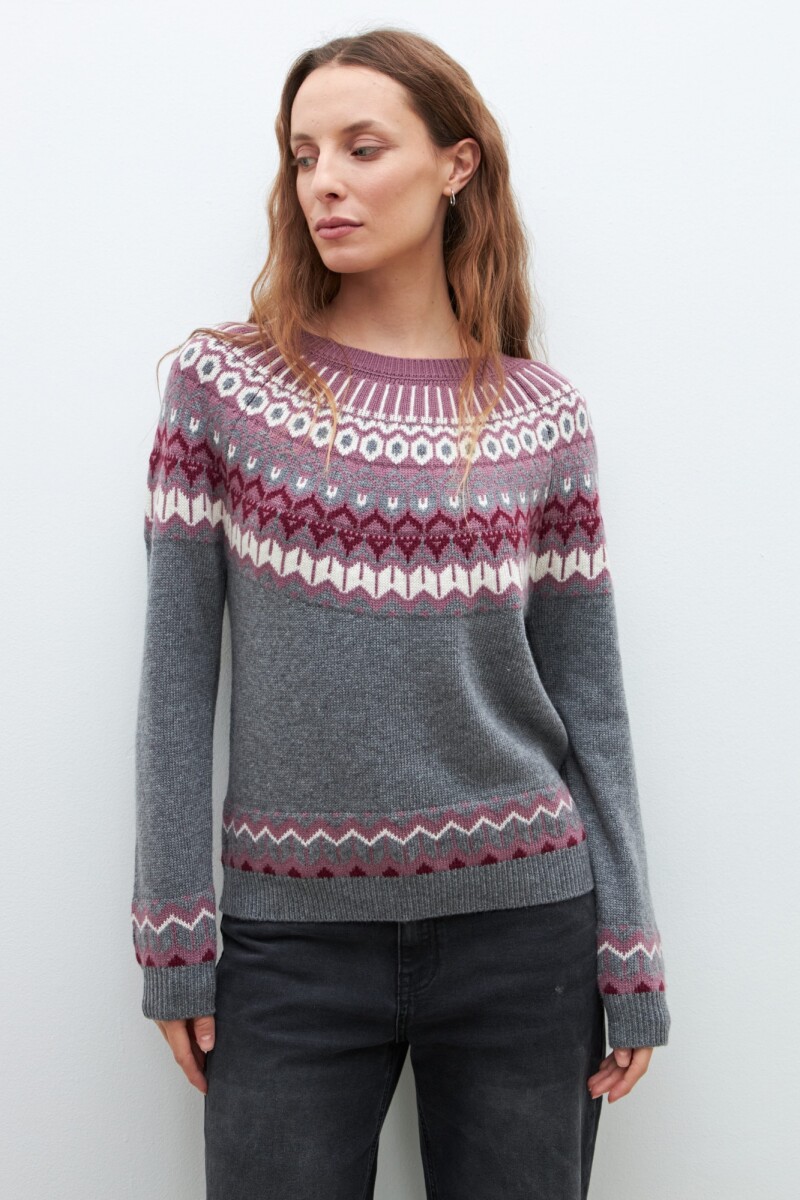Sweater con guarda jacquard gris melange