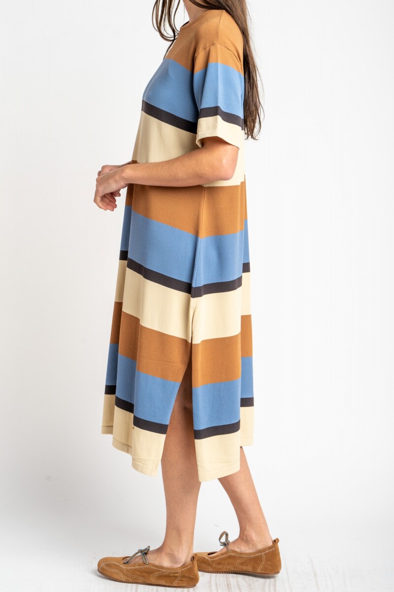 Vestido Tejido A Rayas Ceruleo