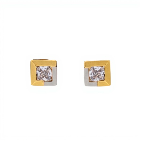 Caravanas Cuadrados oro- Oro bajo - Zirconia blanca- CA8013 conpiedra